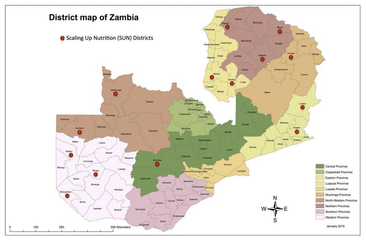 Zambia distritos actualizado mapa