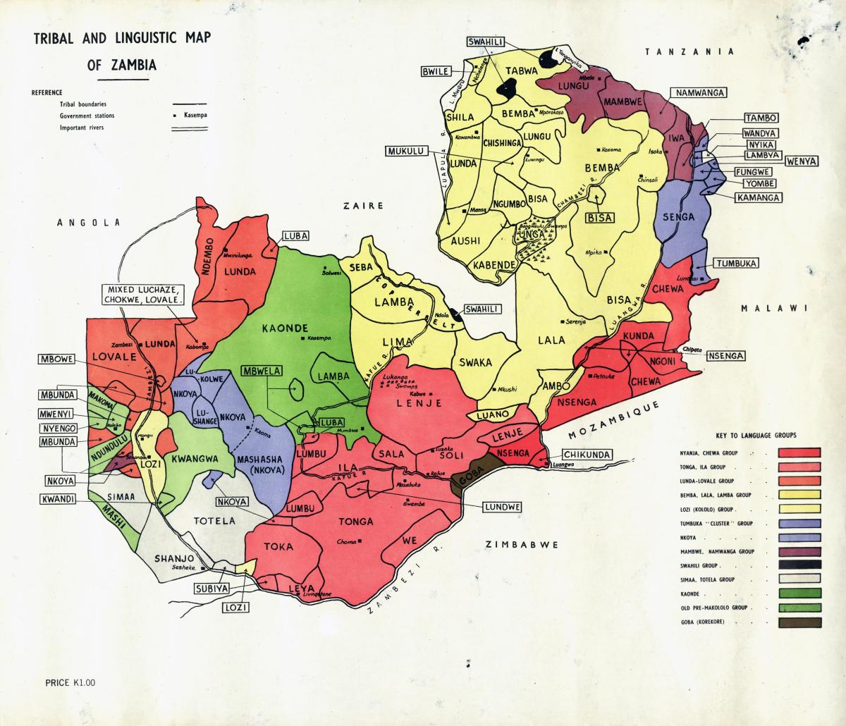 Mapa de Zambian tribos