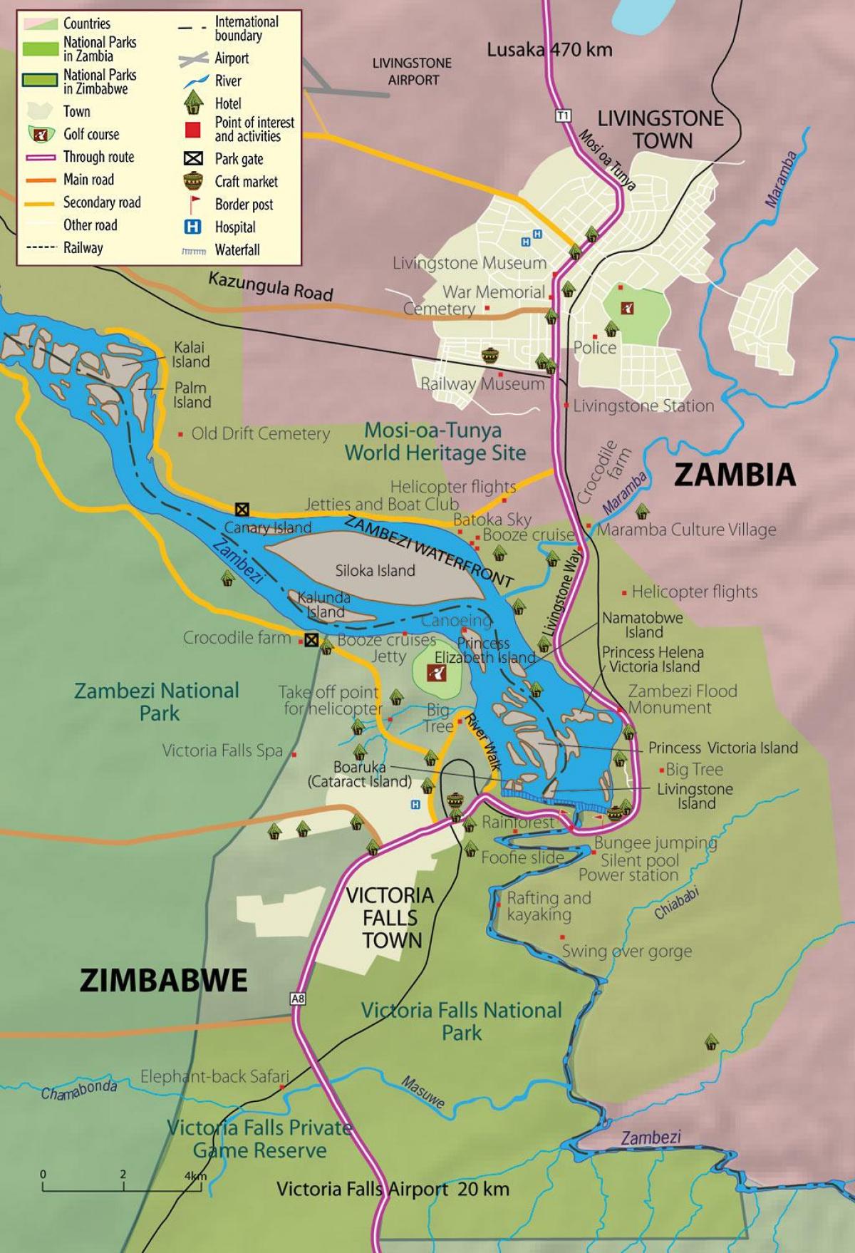 mapa de livingstone cidade Zambia